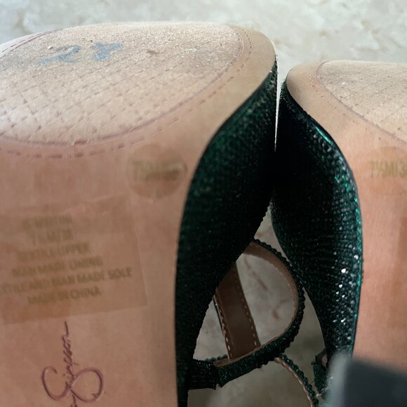 Jessica Simpson Emerald Green Rhinestone Meitini Sz 7.5 Strappy Platform Sandals - Picture 11 of 14